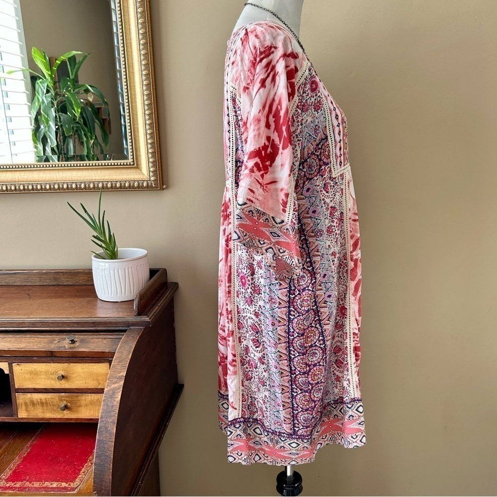 Sundance Wild Provence Mixed Print Keyhole Kimono Peasant Dress V-Neck Size S - Picture 7 of 10